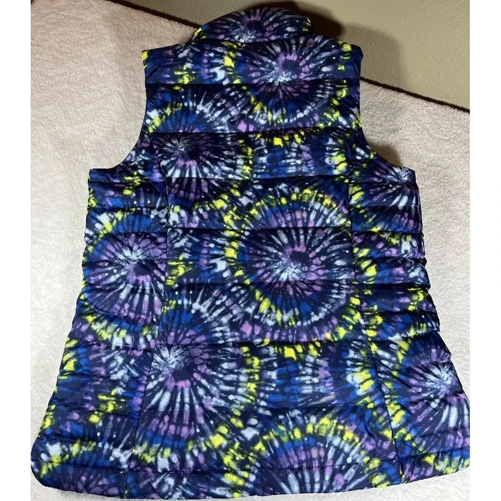 Lands'‎ End Puffer Vest Womens S Quilted Down Full Zip Purple Tie Dye Gorpcore